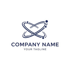 Abstract logo design featuring intertwined elliptical orbits with small dots, representing scientific or technological concepts, alongside placeholder text f...