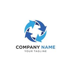 Circular logo design featuring four blue arrows rotating in a continuous loop, representing recycling.