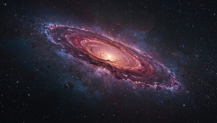 Fototapeta premium Stunning spiral galaxy with vibrant colors and cosmic dust, a mesmerizing view into the vast universe perfect for science and space exploration projects