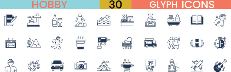 Diverse hobby activity icons for creative leisure pursuits collection vector