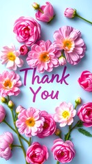flowers arranged artfully with a heartfelt thank you message on a background