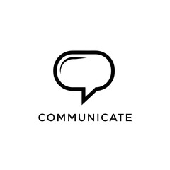 Naklejka premium A minimalist logo design featuring a black outline of a speech bubble above the uppercase word COMMUNICATE.