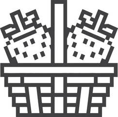 Simple line art icon of a basket full of strawberries