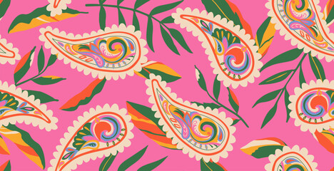 Modern hand drawn paisley with floral pattern. Abstract retro ethnic style. Fashionable vector template for your design. Textile printing, background, wallpaper, home decor. Vector illustration.