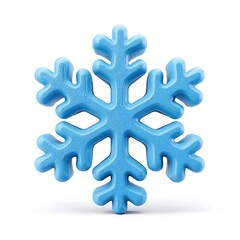 A single bright blue textured snowflake ornament with six symmetrical arms isolated on white background