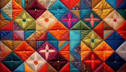 a colorful patchwork quilt with various patterns and textures patchwork quilt colorful fabric handmade sewing craft
