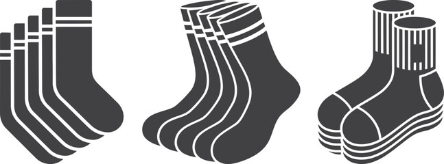 Set of three different styles of dark grey socks in a graphic illustration
