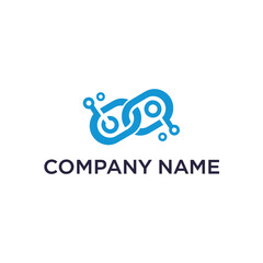 Abstract logo featuring two interconnected chain links with circuit board elements, rendered in a vibrant blue color.