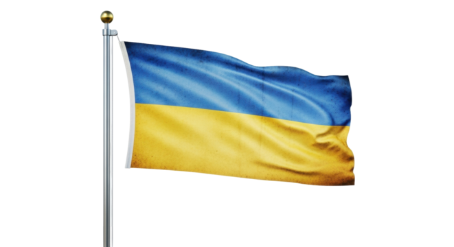Isolated Ukraine national flag waving against the sky, national symbol of Ukraine