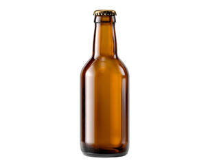 Empty brown glass bottle stands upright on a plain background ready for recycling or reuse in a sustainable lifestyle