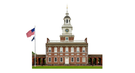 Isolated Independence Hall in Philadelphia a historic landmark and prominent US symbol
