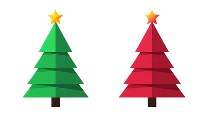 Festive christmas trees green and red with golden stars