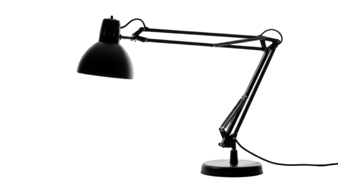 Black articulated desk lamp on black background articulated lamp