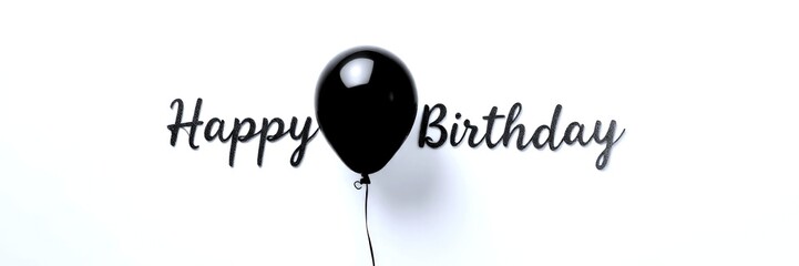 balloon floating next to cheerful happy birthday lettering on a background