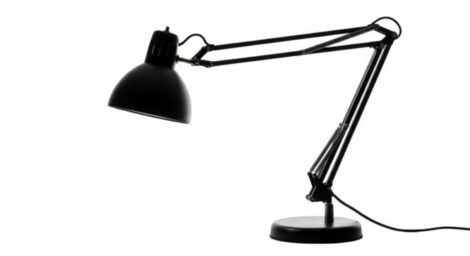Black Articulated Desk Lamp Silhouette on Black Background