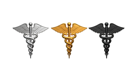 Three Caduceus Symbols in Silver Gold and Black graphic