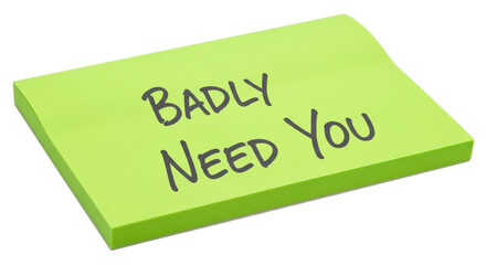 Isolated stack of green notes with handwritten phrase 