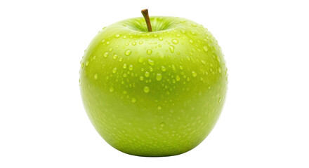 Isolated Granny Smith apple fruit with water droplets, fresh and healthy food closeup