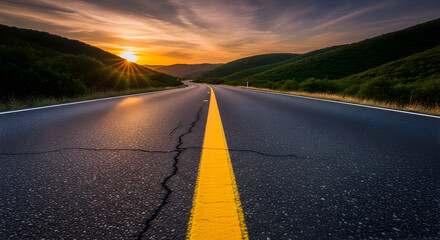 Naklejka premium Road leading to sunset horizon