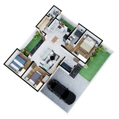 3D Floor plan of a home, 3D illustration. Top View.	