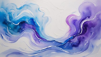 Abstract watercolor swirls of blue and purple flowing gracefully across a light background