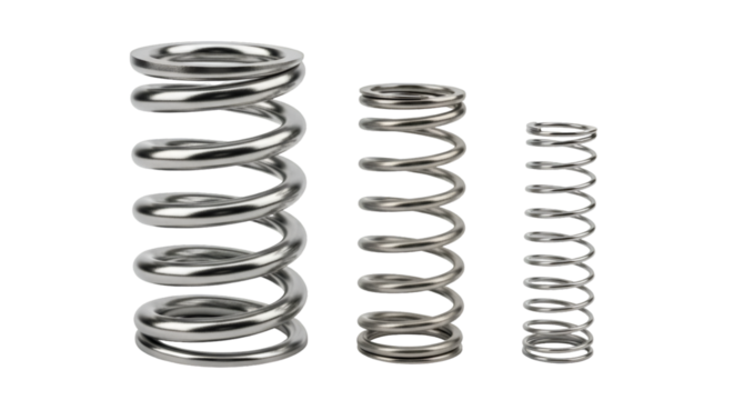 Three Metal Compression Springs of Varying Sizes coil