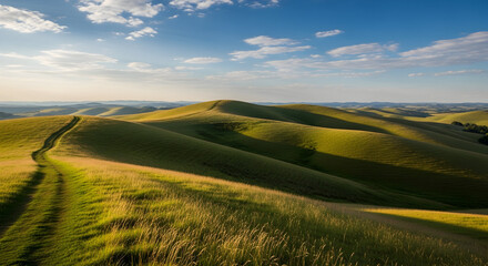 Fototapeta premium Rolling green hills under a blue sky
