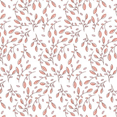Silhouettes of identical leaves seamless pattern. Vector hand drawn illustration in simple scandinavian doodle cartoon style