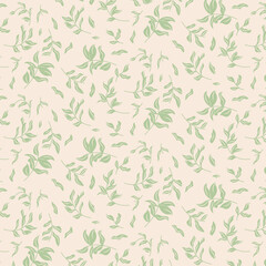 leaves pattern background. green leaves vector pattern on beige background