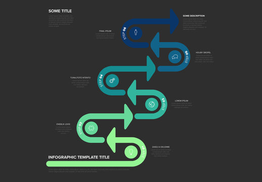 Modern Infographic Template with Winding Arrows and Six Steps