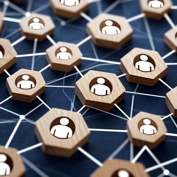 Abstract representation of a network connecting multiple user icons within a digital system.