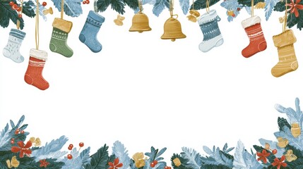Holiday Design Template Editable Christmas Stockings Border Illustration