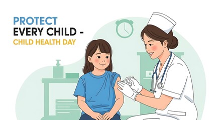 Nurse administering vaccine to child for Child Health Day, promoting wellness and protection in a safe medical setting fostering public trust and care