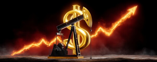 Illuminated Dollar Sign Over Oil Pump with Rising Economic Growth Graph