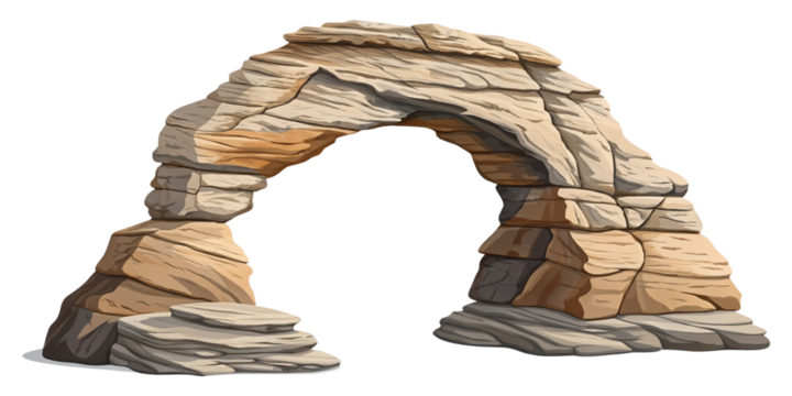 Natural Sandstone Arch Illustration on Transparent Background
Digital Rock Formation Arch with Weathered Desert Sandstone Layers