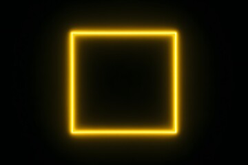 Glowing Yellow Square Neon Frame on Black Background