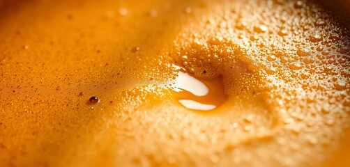 Close-up of frothy coffee crema, rich brown hues,  latte art,  cappuccino