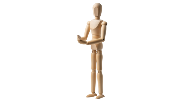 Isolated anatomical dummy figure for artists, human wood model, drawing figurine art doll