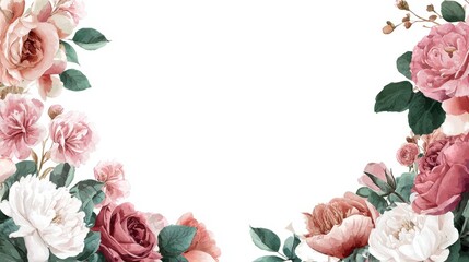 Editable Wedding Floral Border Template with Watercolor Roses & Peonies