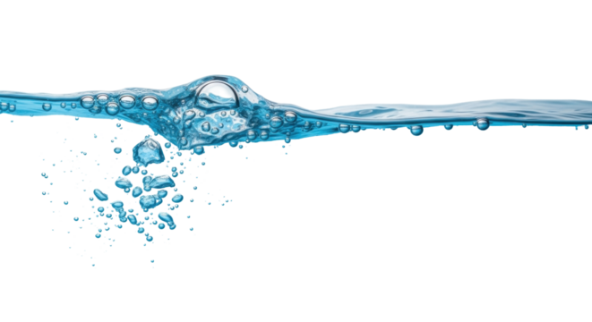 Isolated close up of water surface with bubbles rising, concept of purity and freshness