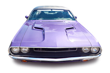 Front view retro violet car isolated on white