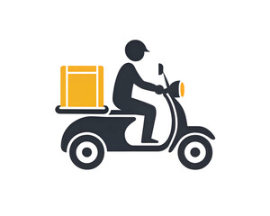 Silhouette of a person riding a scooter with a delivery box on the back isolated on transparent background