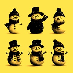 Delightful snowmen wearing hats and scarves celebrate winter in a cheerful arrangement