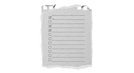 Isolated checklist on old paper with torn edges, a stationery item for office and personal use
