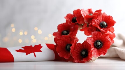 Remembrance day poppy wreath with canadian flag for memorial decor