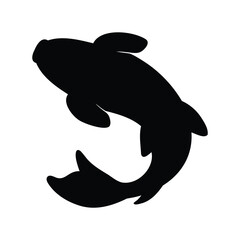 Naklejka premium Black silhouette of a koi fish swimming upwards on a white background