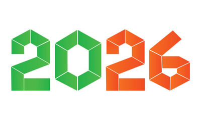 Geometric and Colorful Year 2026 Design Modern and Abstract with Vibrant Green and Orange Tones for a Contemporary Aesthetic