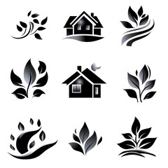 Creative design showcasing nature elements combined with home icons in a grid layout for eco-friendly concepts