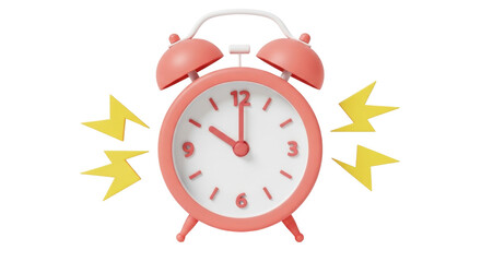 Isolated vintage pink alarm clock ringing, indicating morning schedule, deadline and wake up