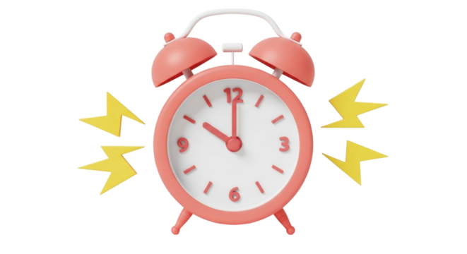 Isolated vintage pink alarm clock ringing, indicating morning schedule, deadline and wake up